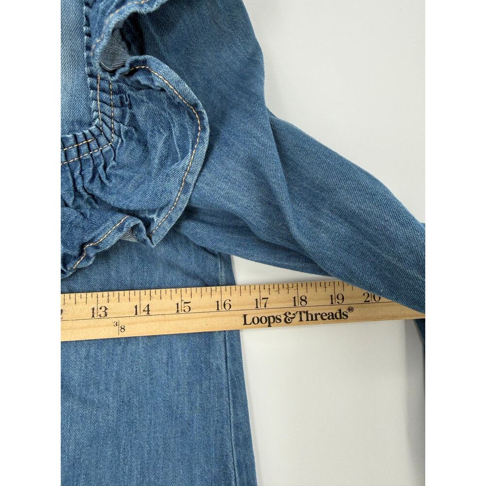 Pilcro Anthropologie Ruffled Denim Mini Shirt Dress Western Prairie Cottage XS - Picture 10 of 13
